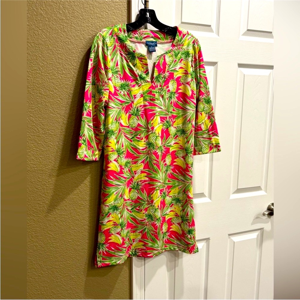 Caribbean Joe Tropical Print Swim Coverup - Pink and Green size M